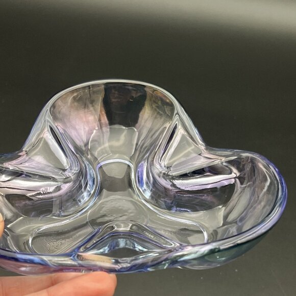 Vintage Iridescent Purple Ashtray Art Glass Retro Catchall Trinket MCM - Picture 12 of 16
